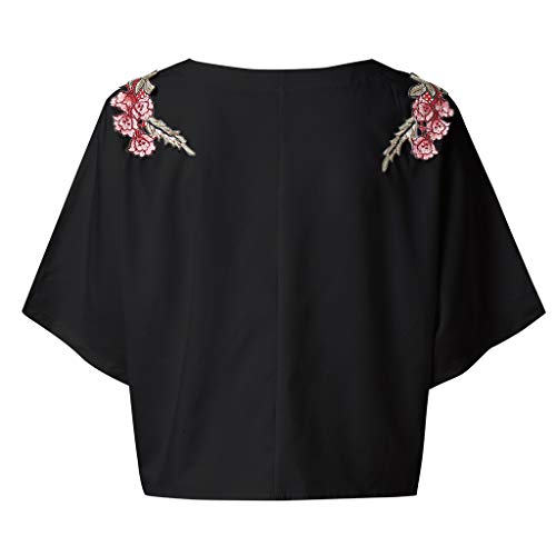 Mujeres Casual Manga Corta Sólido V Cuello Pajarita Flor Tops de Gran...