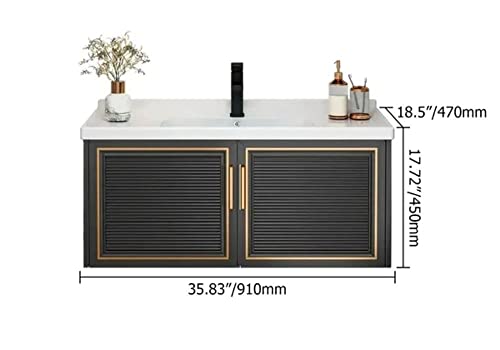 homary 36\" Wall Mount Bathroom Vanity with Sink, Floating Bathroom Vanity for Modern Bathroom, Single Sink Basin Bathroom Sink Cabinet Black - Thumbnail 2