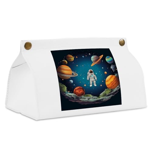Outer Space Rocket Astronaut White Tissue Box Cover Rectangle PU Leather Cover for Tissue Boxes Modern Tissue Holder for Bathroom Office Tissue Holders Decorative Cute Napkin Holder for Kitchen Bedroo