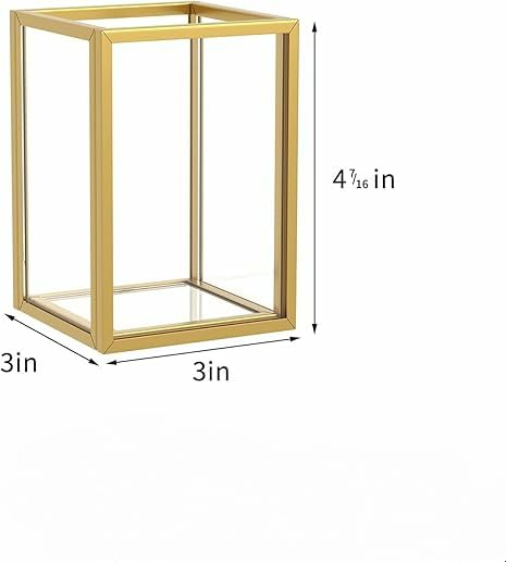 Image of Handy Creations Size 4 Inch Glass Makeup Brush Holder With Metal and Clear Glass, Gold Frame, Cosmetic Organiser, Table Top, Office, Bathroom, Decorative Cosmetics Holder Beauty Display (Pack of 1)