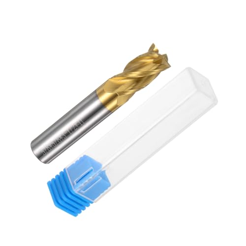 Image of uxcell Carbide Square End Mill, 5 /8 inch Diameter TiSiN Coated 4 Flutes Milling Bit Cutter, for Hardened Steel Stainless Steel Cast Iron, 5 /8 inch Shank 1-1 /4 inch Cut Length 3-1 /2 inch Long HRC55