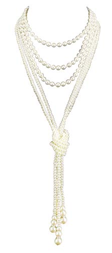 Art Deco Fashion Faux Pearls Necklace 1920s Flapper Beads Cluster Long Pearl Necklace for Gatsby Costume Party (A-White)