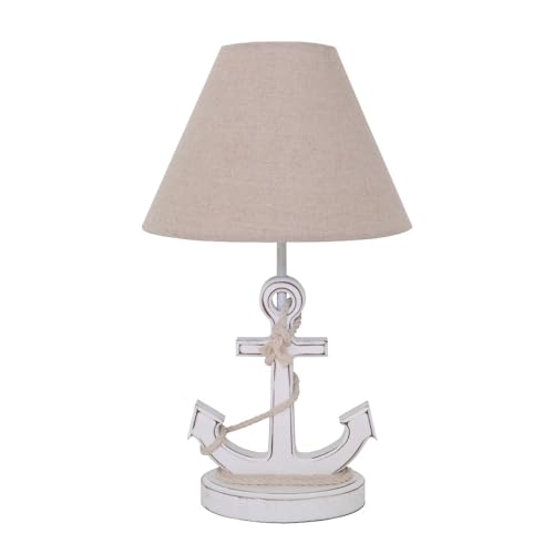 Grafelstein Tischlampe WHITE ANCHOR weiß beige mit Anker und Juteband Tau maritim E27