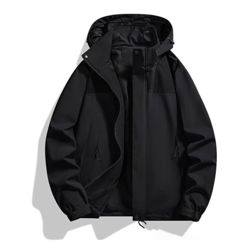 Image of Color Block Waterproof Hooded For Men Rain Shell Jacket Windproof Coat With Adjustable Drawcord Hood & Velcro Cuffs Packable Zip Up Hiking Camping And Fishing Outdoor Activities Black Xs