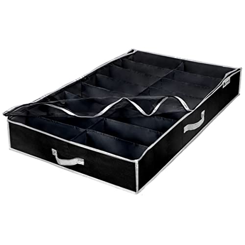 Holdn' Storage Extra-Large Under Bed Shoe Storage Organizer - Underbed Storage Solution Fits Men's And Women's Shoes, High Heels, And Sneakers With Durable Vinyl Cover & Extra-Strong Zipper - Black #TOP6