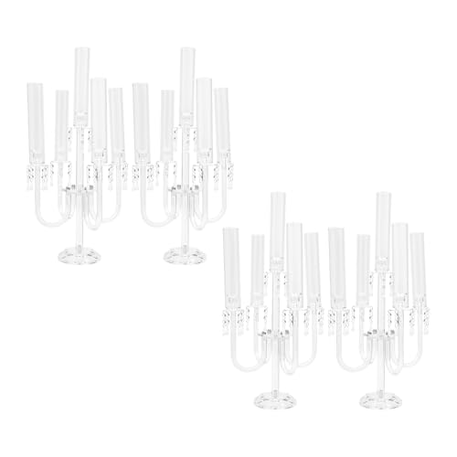 Lot de 4 bougeoirs en acrylique transparent à 5 branches pour bougies chandeliers, chandeliers coniques, fête, mariage, table, table à manger, décoration de 69,5 cm de haut