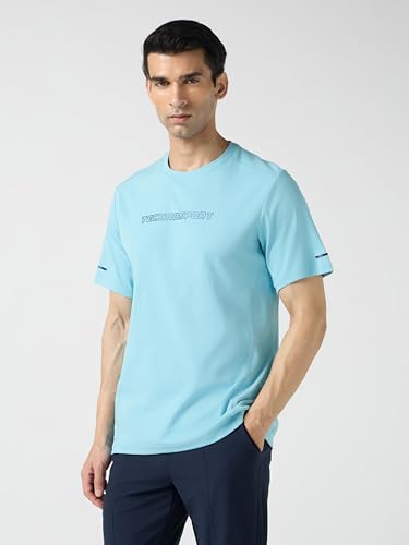 Image of TECHNOSPORT Men's Printed Slim Fit Henley Neck T-Shirt ELASTOLITE Half Sleeve Slip On Polyester for Gym Running Workout UPF50+ Anti Odour