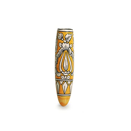 Image of ExclusiveLane 'Mughal Heaven' Ceramic Handpainted Magnetic Planters Pot for Fridge Refrigerator Magnet Planter for Home & Kitchen(Light Yellow & Enamel White, 1.9 x 1.5 x 7.2 Inch, 1 Piece),EL-021-225