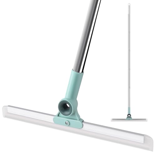 Image of Floor Squeegee for Concrete Floor - Double Layer Water Squeegee Magic Scrub Broom with 59'' Long Handle for Cleaning Shower Tiles, Glass Window, Swimming Pools, Garages, Pet Hair