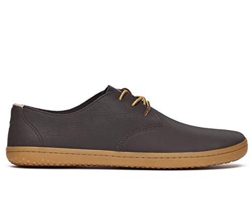 Vivobarefoot Ra II, Mens Leather Barefoot Oxford Lace Up Shoe Dark Brown