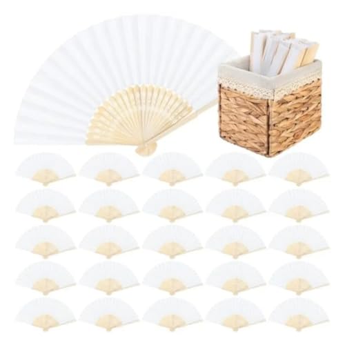 Éventails pliants en papier blanc avec panier pour un mariage d'été rafraîchissant