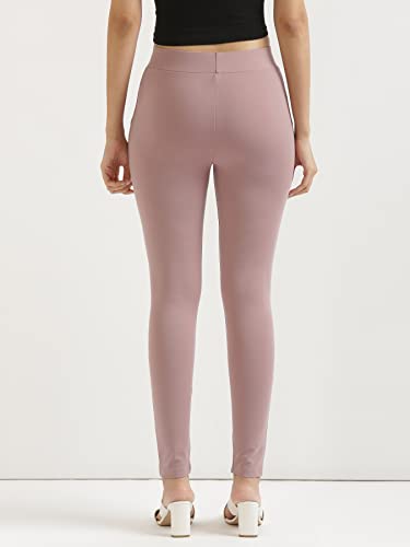 Image of SAADAA Women's Regular Fit High Rise 4-Way Stretchable Pants Yoga, Formal, and Regular Skinny High Waist Leggings 2 Deep Pockets Elastic Waistband Durable Interlock Stitching