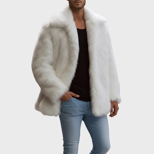 Image of Colf Men's Winter Parka Coat Lapel Faux Fur Jacket | Mens Faux Fur Coat, Long Sleeve, Fluffy Overcoat, Winter Jacket