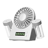Ventilatore nebulizzatore portatile, doppio spruzzo, umidificatore 2 in 1, display digitale USB, ventilatore spray per casa e ufficio (bianco)