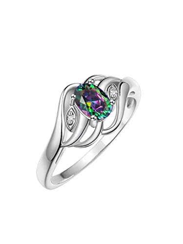 Image of Rylos Ring featuring Classic Style, 6X4MM Birthstone Gemstone, & Diamonds - Elegant Jewelry for Women in Sterling Silver, Sizes 5-10