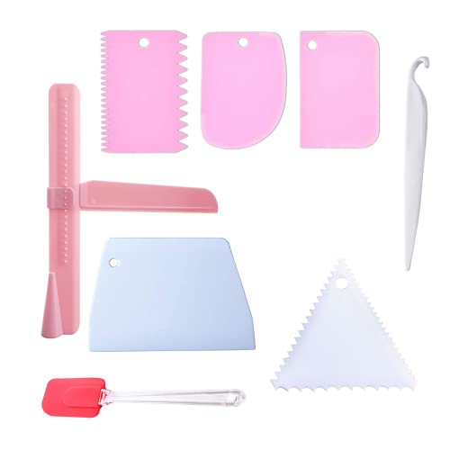 Cake Scraper Set Of 8 Packs,Cake Scraper Cake Smoother,Adjustable Cake Scraper,HOINCO The Pro Froster For Cakes Plastic Sawtooth Cake Scraper DIY Tool