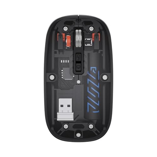 PowerHaus Transparent Wireless Mouse, Dual Mode (Bluetooth + 2.4GHz), 1600 DPI, Silent Click, 5 Buttons, Type-C Rechargeable, Ergonomic Mouse for Laptop and PC | Black