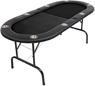 PEXMOR Foldable 8 Player Poker Table, Folding Blackjack Casino Card Game Table with Stainless Steel Cup Holders & Padded Rails, Portable Texas Holdem Poker Table (Black)