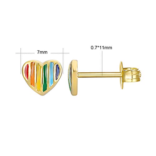 Aoedej 14K Gold Plated Heart Stud Earrings Sterling Silver Girls Earrings Rainbow Heart Small Stud Earrings For Women  (Style 2) #TOP1