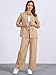 Allegra K Womens Linen Pant Set 2 Piece Lounge Summer Outfits Button Down Shirt Wide Leg Pant Cotton Matching Pantsuits X-Large Khaki