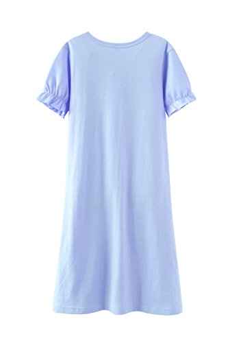 Summer Girl's Lace Nightgowns Sleep Dress 100% Cotton Sleepwear for Girl (Blue(Short Sleeve), 14)2