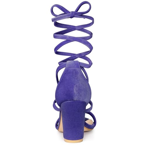 Allegra K Allegra K Women's Faux Velvet Lace Up Chunky Purple Heel Strappy Sandals 6.5 M US
