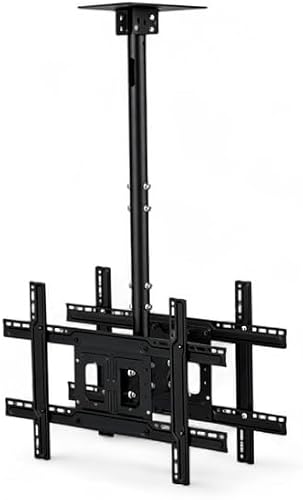 Dual Panel Ceiling TV Mount for 32-65 Inch Flat and Curved TVs, Heavy-Duty Steel, with 5m LED Strip Light and Spirit Level