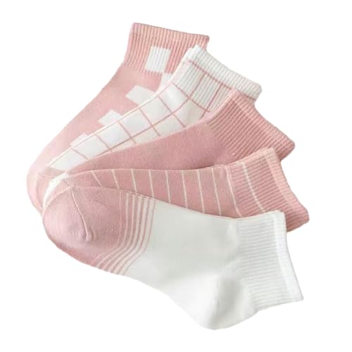 Female Student Spring and Summer Short Socks Solid Color Boat Type Breathable Invisible Socks-Girl Pink Socks-5 Pairs/Bag