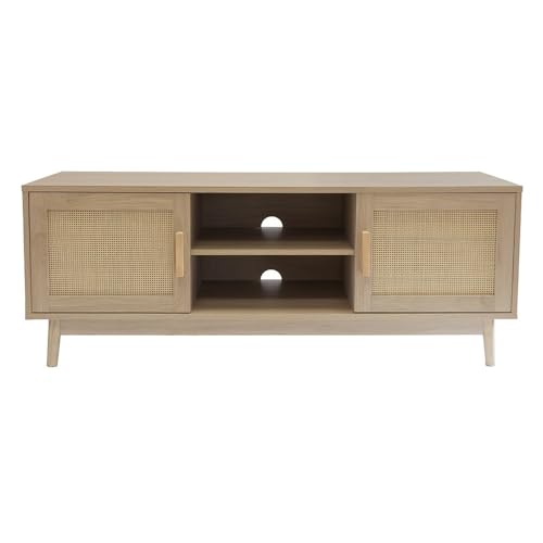 Box and beyond - Meuble télé - 120 x 40 x 45 cm - Bois, Cannage - Rangement, Multimédia, Télévision - Salon - Style Bohème et Vintage