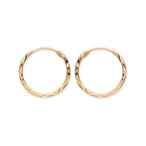 9ct Gold on Silver Diamond Cut Sleeper Hoop Earrings - 15mm Cover