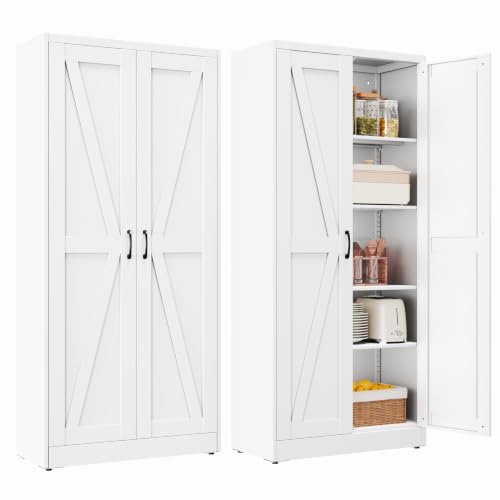 Image of PAOFIN 71 inch White Metal Storage Pantry Cabinet