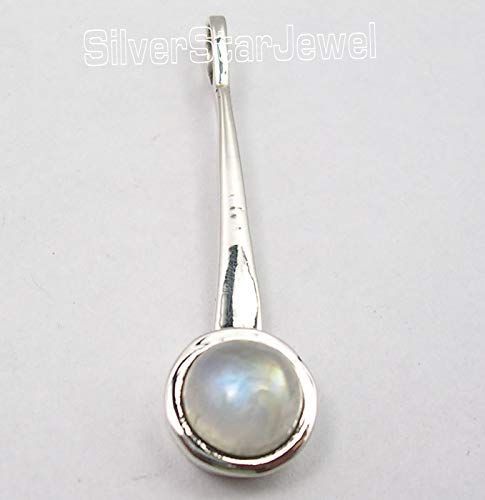 925 Solid Silver Rainbow Moonstone Pendant 1.6" 2.6 Grams Fashion Jewelry2