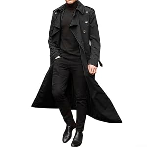 Herren Trenchcoat in Langform mit dezenten Vintage-Akzenten und adaptiver Passform für professionelles und soziales Umfeld (2XL Schwarz)