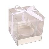 3.5×3.5×3.5' (9 * 9 * 9cm) Set of 12, Clear PVC Cupcake Box Bakery Box Gift Wrapping Box DIY Craft Pudding Case Box Wedding Birthday Party Favor Pastry Box with Insert Holder (Silver)