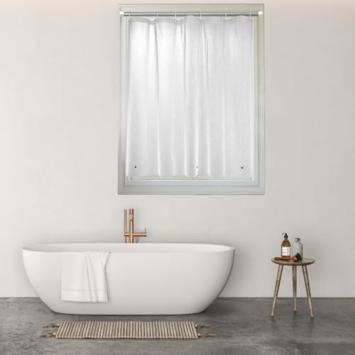Tonnali 40x36 Shower Window Curtain with 3 Magnets Weights EVA Vinyl Plastic Waterproof Heavy Duty Small Short Bathroom Window Curtains 40W x 36H Frosted