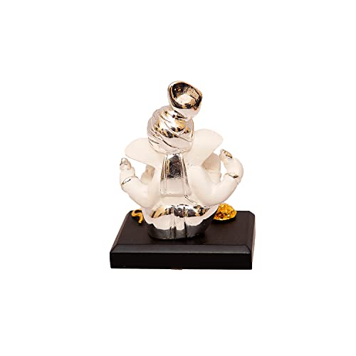 Image of Resin Ganesha Statue - Premium Ganpati Idol Decorative Showpiece Murti for Pooja Temple Home Entrance Decor Diwali Gift White Silver (2.5X2X3 Inch)