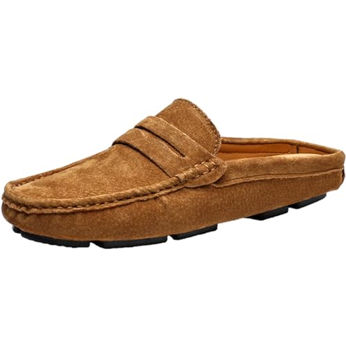 Men's Slippers Slip-On Loafers Leather Formal Wear Casual Open Back Business Casual Shoes Men's Driving Shoes