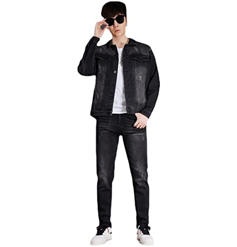 Ensemble en jean brodé noir homme coupe veste 3XL et pantalon 34 de qualité