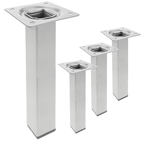 PrimeMatik - Pies Cuadrados para Mesa y Mueble. Patas en Acero Gris de 25cm 4-Pack
