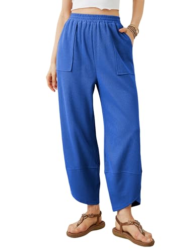 Image of Xiaoxuemeng Womens Baggy Wide Leg Pants Casual Elastic Waisted Palazzo Harem Pants with Pockets