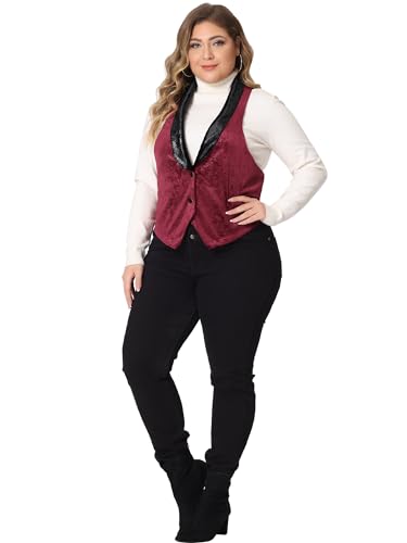 Agnes Orinda Plus Size Women's Vest Jacket Vintage Jacquard Lapel Collar Button Velvet Waistcoats3