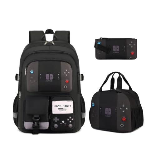Image of 3PCS Boys Backpack for School Kids Schoolbag Teens Book Bag | Teen Boys Elementary Middle School Backpack Waterproof College Student Bookbag Children Waterproof Laptop Bag Black