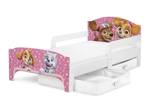 Leomark Lit d'enfant Smart - Paw Patrol – La Pat' Patrouille avec Chase, Stella et Leurs Amis – Lattes + Matelas Inclus, Lit Simple 70x140 cm Confort Optimal et...