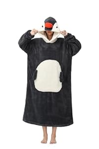 chuangminghangqi Kuscheldecke zum Anziehen mit Ärmeln und Kapuze Unisex Übergroßes Pinguin Decken Pulli Damen Lustige Riese lang Hoodie Decke Winter flauschiger Comfy und Warm Sofadecke