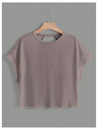 Image of SOLY HUX Women Open Back Tops Workout Backless Tee Casual Athletic Shirts Short Sleeve Oversized Gym T Shirt