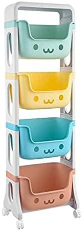 Organized Home Toy Storage Basket Children's Snack Organiser Mobile 2/3/4-layer Plastic Rack Trolley for Playroom Kids Room and Daycare School (4-layer)