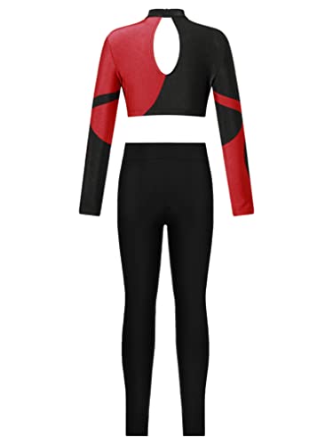 Kids Girls Long Sleeve Rhinestone Gymnastic Leotard with Mid Waist Legging Pants Ballet Dance Outfit Tracksuit2
