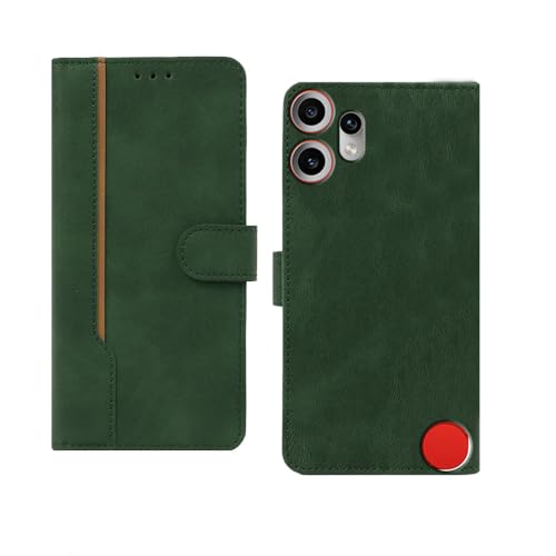 Image of amazon basics CMF Phone 2 Pro Flip Cover | Card Pockets Wallet & Stand | Flip Cover for CMF Phone 2 Pro (Green with Beige Strip)
