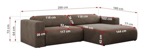 MKS MEBLE Ecksofa, Sofa L-Form, Wohnlandschaft L-Form, Modern Design Couch, Sofagarnitur, Couchgarnitur, Polsterecke - Pasadena -Braun Velvet - rechts Seite – Bild 3