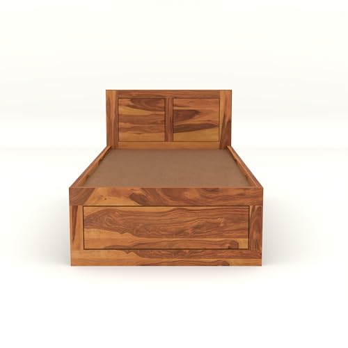 Image of Solid Sheesham Wood Single Size Bed with Box Storage for Bedroom Living Room Single Cot for Home Wooden Palang for Hotel (Honey, Size 6 * 3)